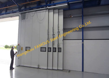 China Multi Sector Structural Folded Hinged Sliding Doors Bottom Rolling Hangar Door Smart Track Design supplier