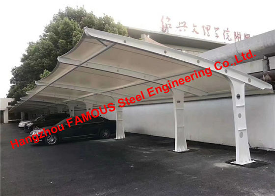 China Uk Australia Certified Curved Tensile Steel Membrane Structure Carport Shade With Tention Pvdf Fabric Roof Cover supplier