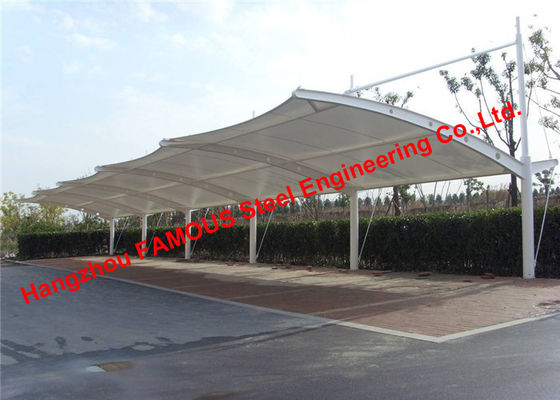 China Europe Standard Certified Curved Tensile Membrane Structural Car Parking Tention PVDF Fabric Roof Cover supplier