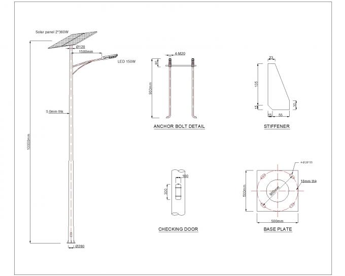 Outdoor Galvanized Q235 Street Light Pole Solar Streetlight Pole 0