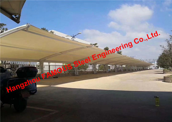 China Outdoors Car Parking Sun Shade Steel Frame Shelters Single Slope Carport With Arched Roof PVC Fabric supplier