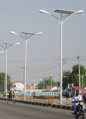 China 9W To 60W Commercial Solar Powered Street Light Poles with Double Arm supplier