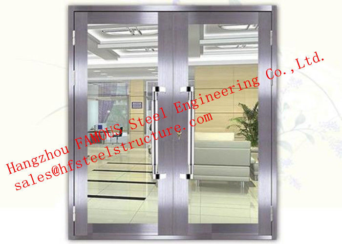 Galvanized Steel Fireproof Glass Fire Rated Double Doors For Shopping Mall