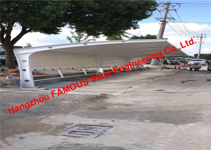 Outdoors Car Parking Sun Shade Steel Frame Shelters Single Slope Carport With Arched Roof PVC Fabric 0